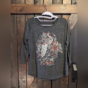 SALE 4/$25 Lucky Brand 3/4 sleeve Peacock shirt S